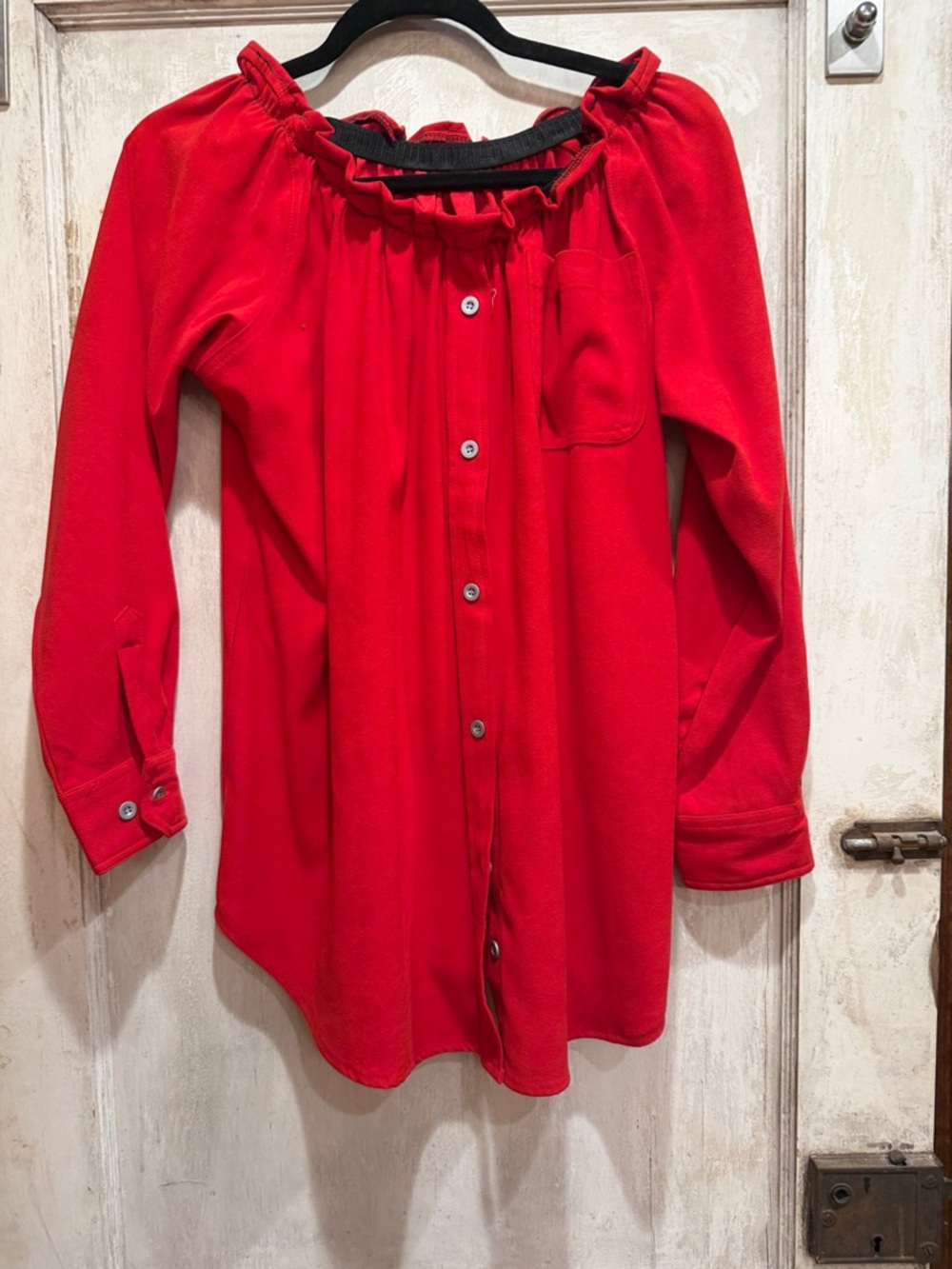 Bright Red Off-Shoulder Button Front Blouse